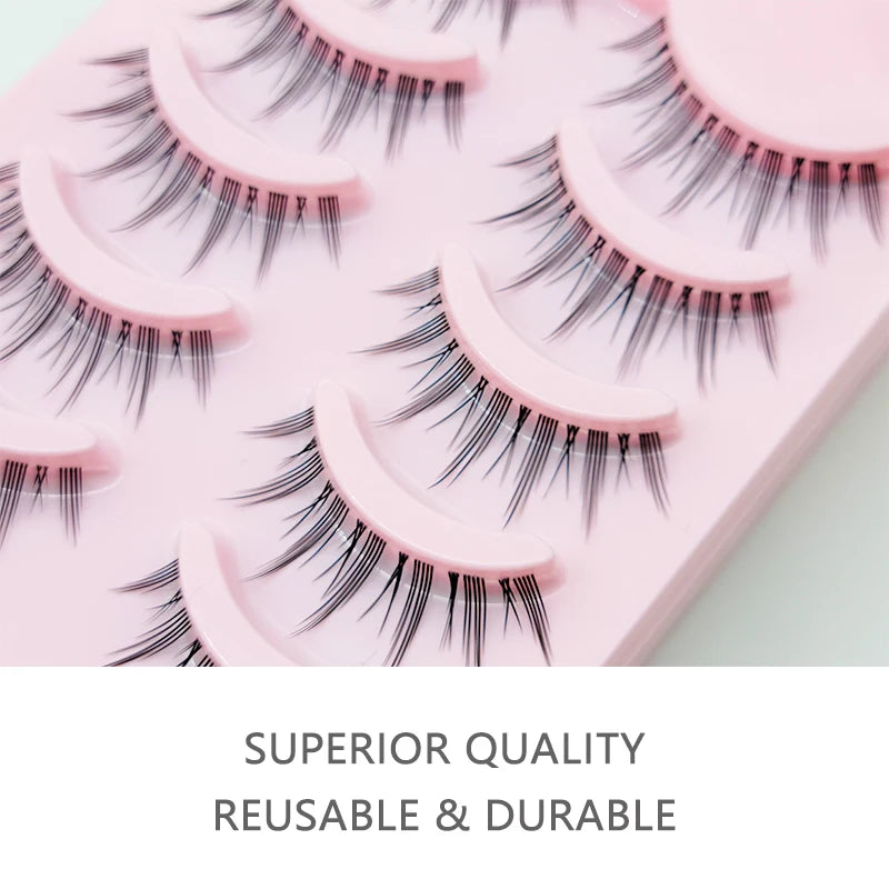 DINGSEN Anime Fake Eyelashes – 5 Pairs Natural Manga Lashes with Clear Band