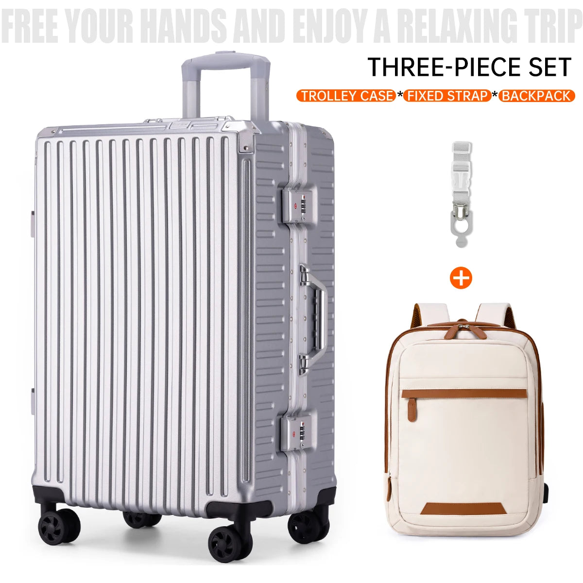 Aluminum Frame Rolling Luggage – 20/24/26/28 Inch USB Travel Suitcase with Combination Lock