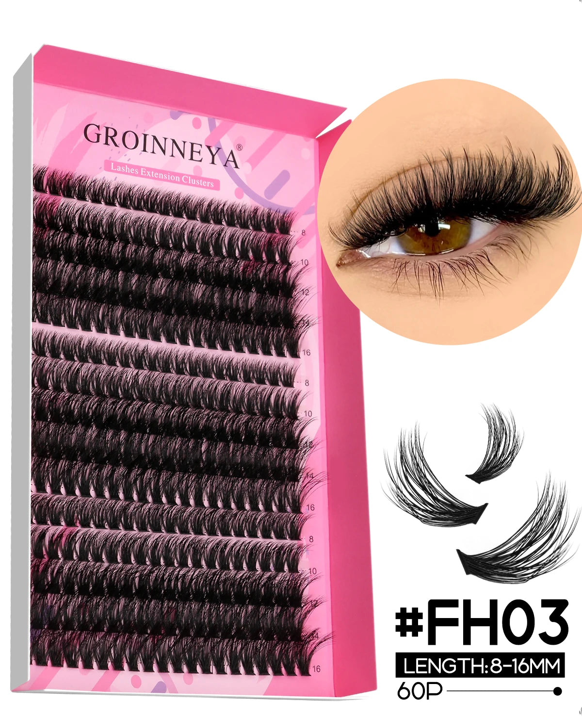 GROINNEYA DIY Lash Extension Kit – Individual Cluster Mix Lashes with Bond & Seal for At-Home Use