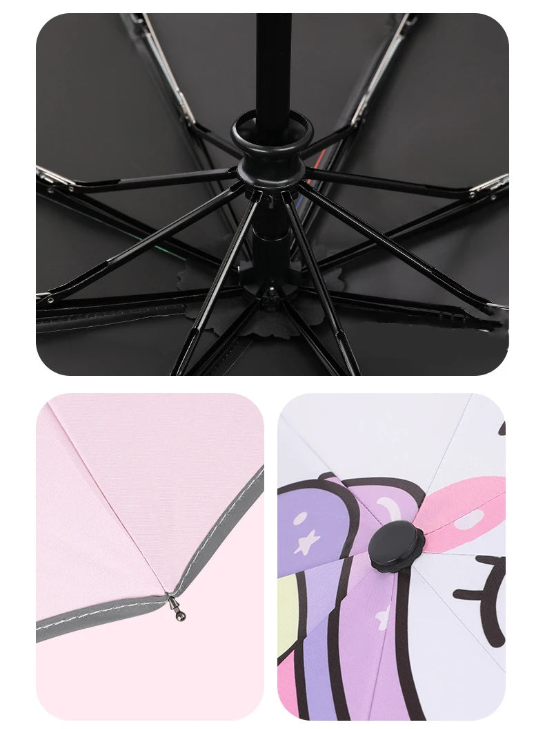 Pink Unicorn Princess Automatic Umbrella – Windproof Folding Reflective Umbrella