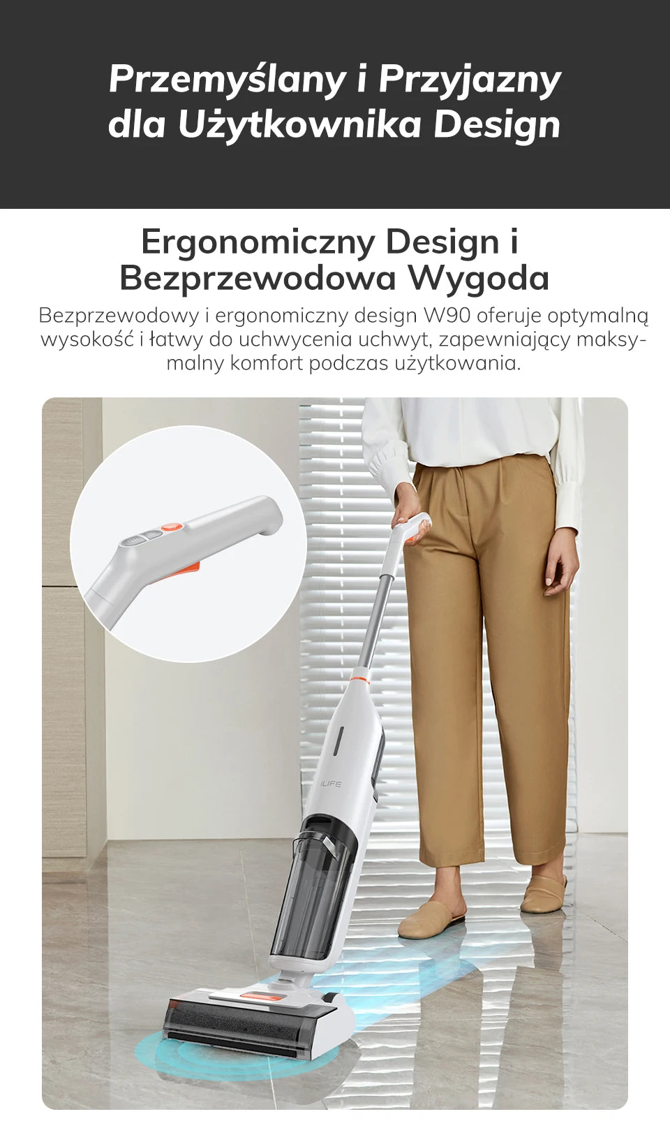 ILIFE W90 Cordless Wet & Dry Smart Vacuum Mop – 5500Pa Suction, 1-Min Self-Cleaning, Dual Water Tank