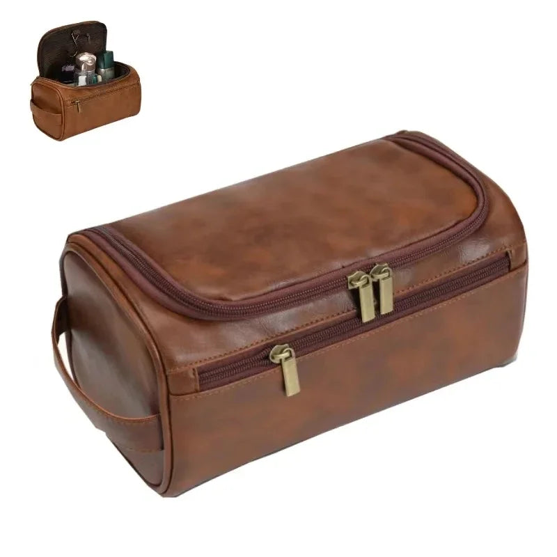 For Traveling Large Cosmetic Bag Leather Toiletry Bag for Men Women Dopp Kit Mens Hanging Toiletry Bag