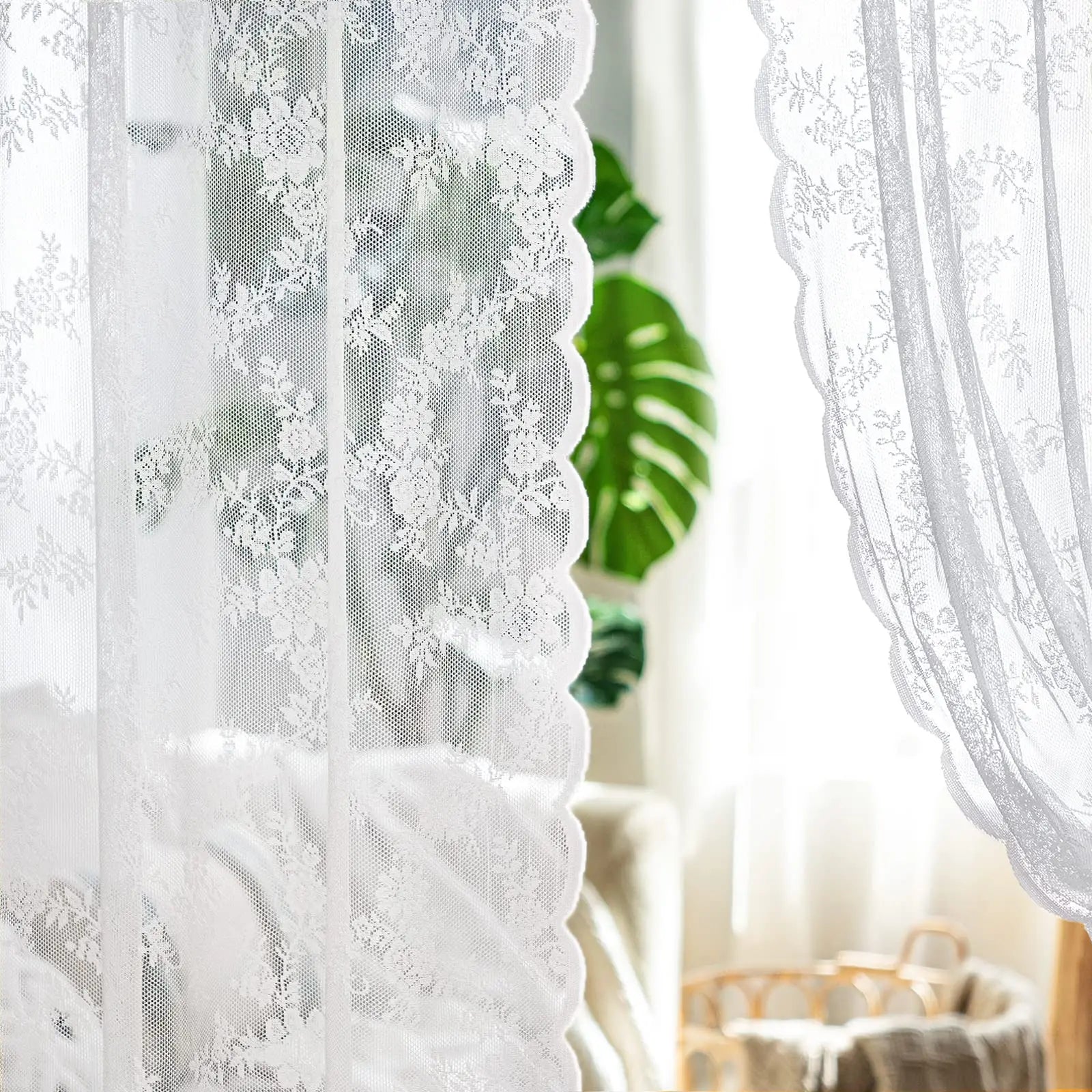 Floral Lace Sheer Curtain Panel – Elegant Rod Pocket Window Drapes