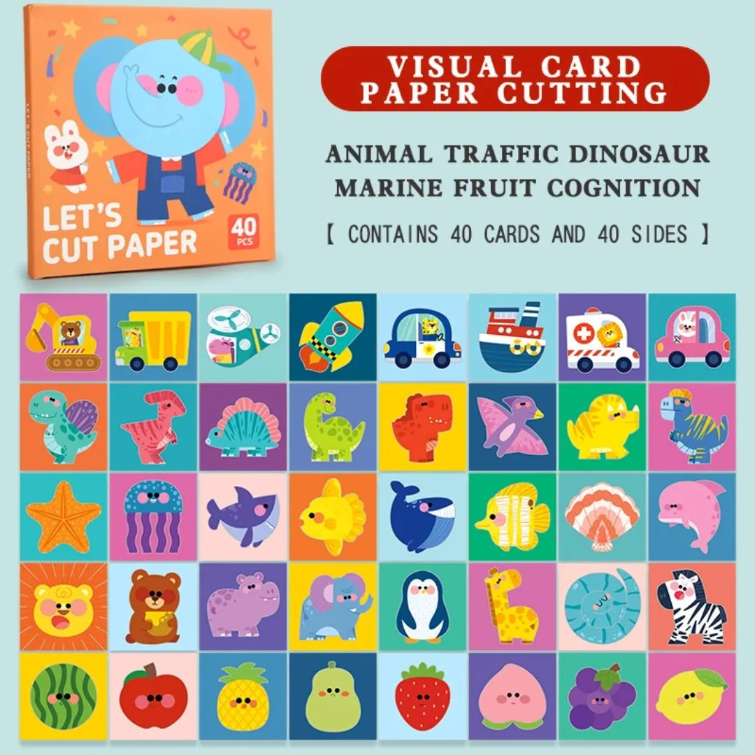 40Pcs Kids Origami & Paper-Cut Craft Set – Cartoon Animal Educational Art Toy for Early Learning