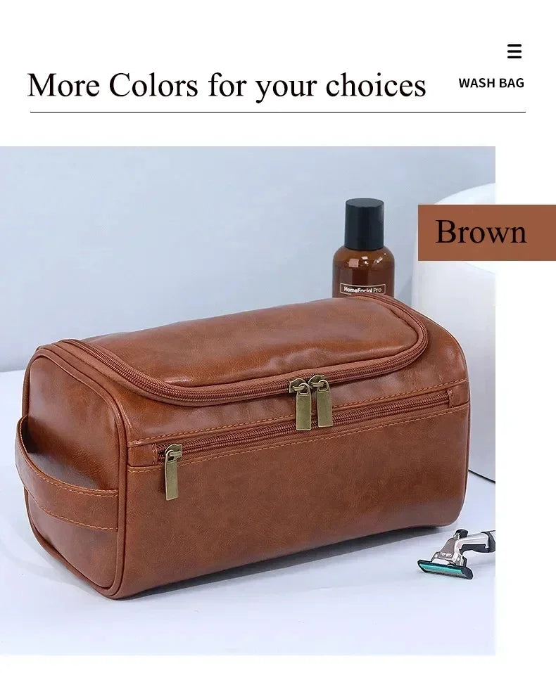 For Traveling Large Cosmetic Bag Leather Toiletry Bag for Men Women Dopp Kit Mens Hanging Toiletry Bag