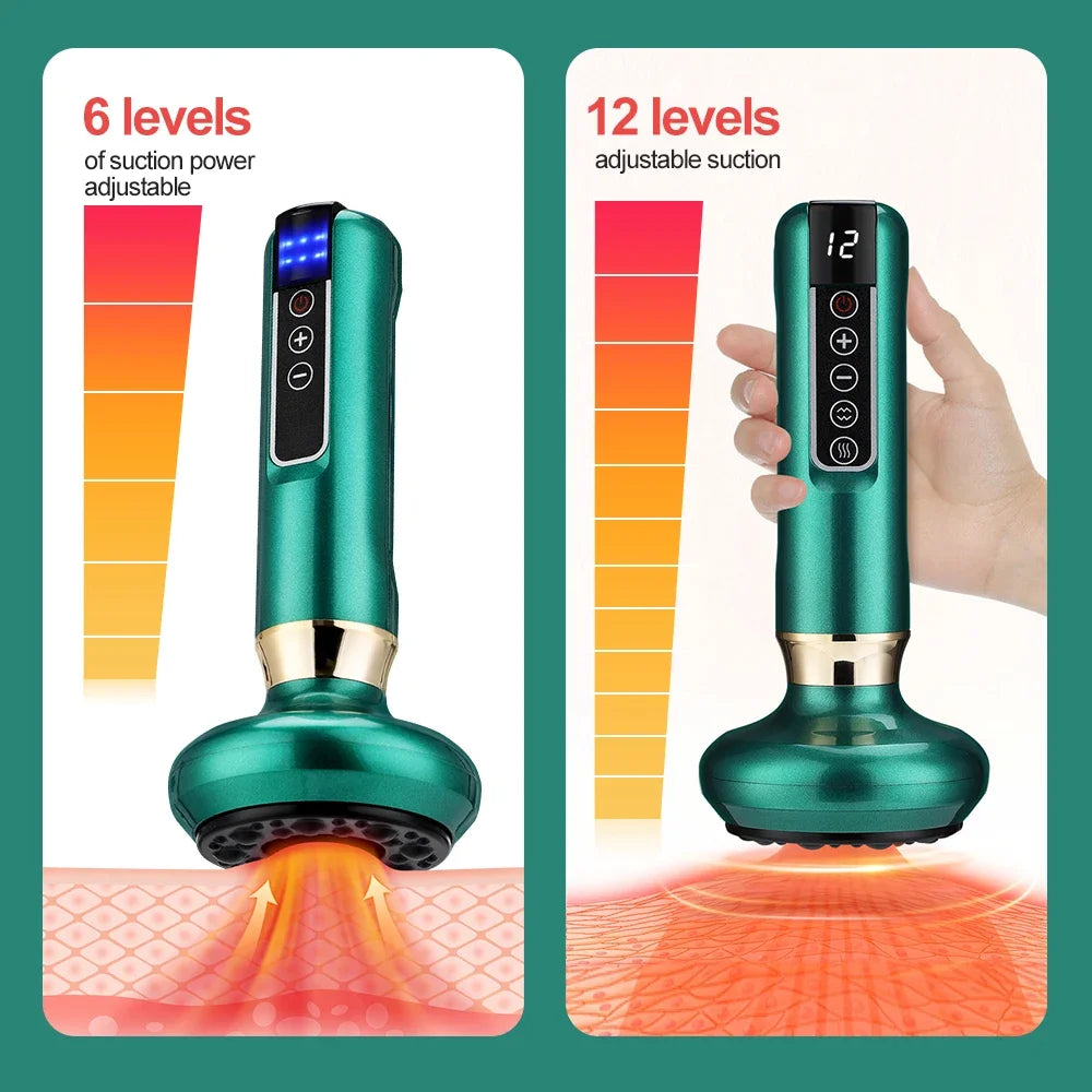 Electric Cupping Massager 6/12 Gear Vacuum Gua Sha Device – Anti-Cellulite Suction Heat Therapy Body Slimming Tool