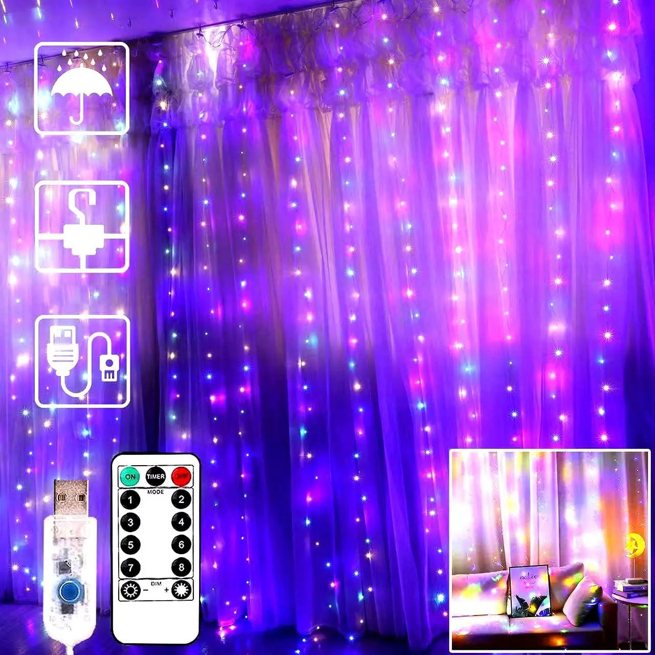 300LED Curtain Fairy Lights – 8 Modes Twinkle String Lights with Remote for Bedroom & Wedding Decor