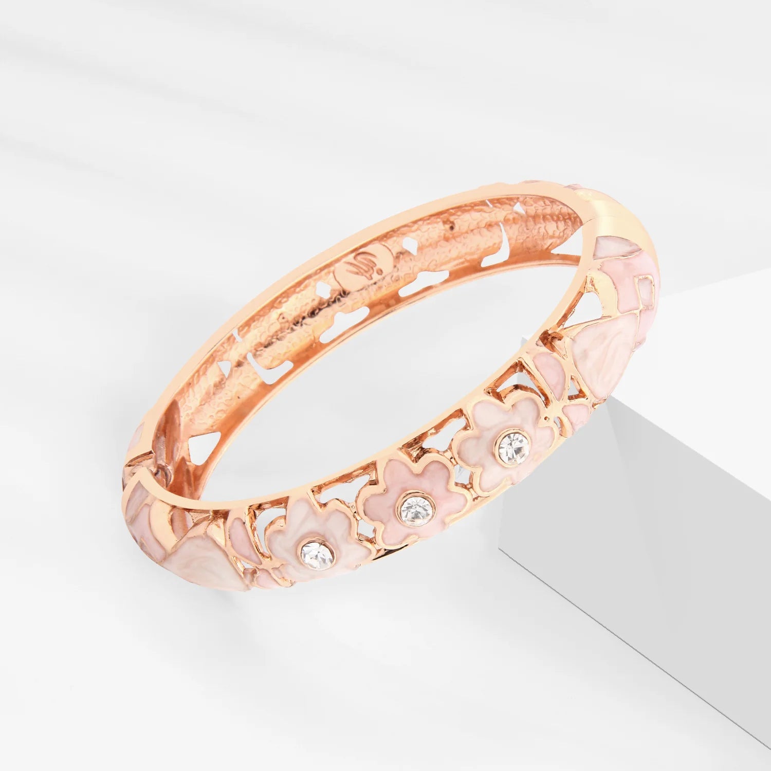 Pink Enamel Hollow Bangle – Women’s Alloy Cloisonné Bracelet Fashion Jewelry