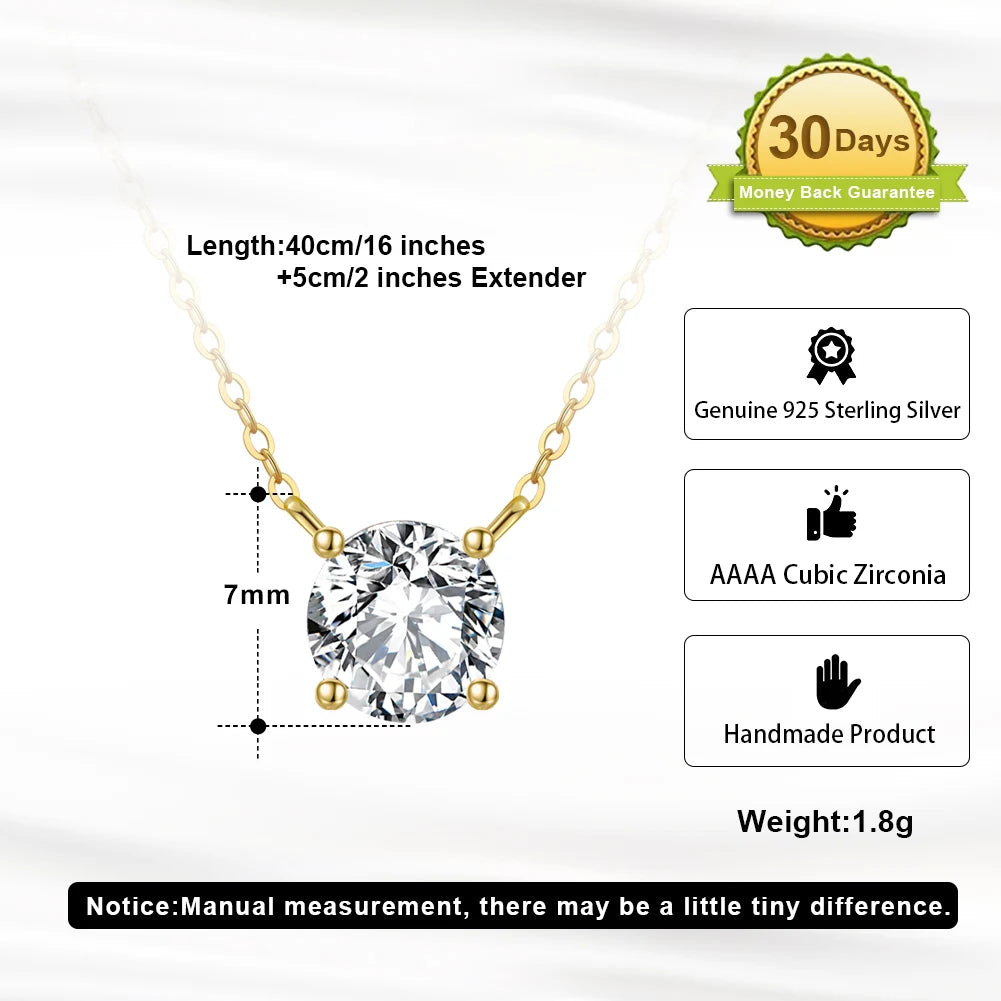 ORSA JEWELS 925 Sterling Silver Solitaire Cubic Zirconia Pendant Necklace – Classic Dainty Jewelry for Women
