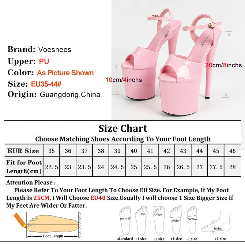 Pink 20CM High Heels Women’s Stripper Sandals – Sexy Peep Toe Pole Dance Party Shoes