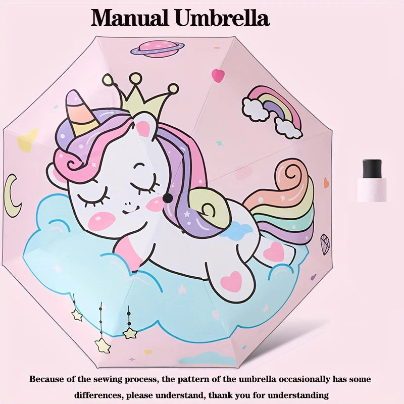Pink Unicorn Princess Automatic Umbrella – Windproof Folding Reflective Umbrella