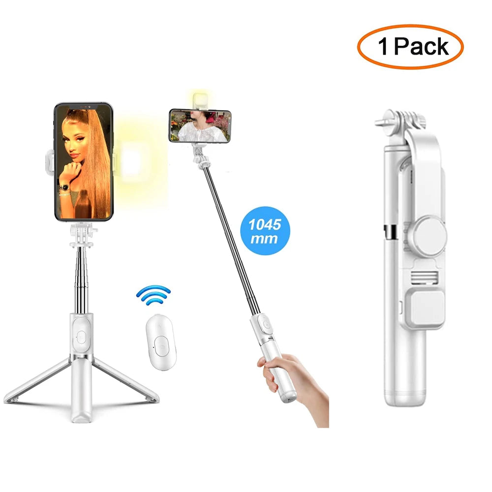Wireless Bluetooth Selfie Stick Tripod with Fill Light & Remote – Foldable Portable Phone Stand for iPhone & Android