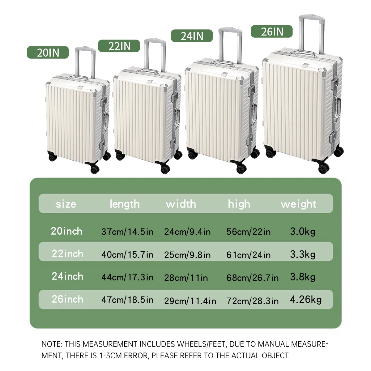 Aluminum Frame Rolling Luggage – 20/24/26/28 Inch USB Travel Suitcase with Combination Lock