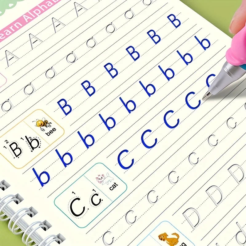 Magic Reusable Handwriting Copybook Set – 4Pcs Tracing Practice Books for Kids Learning Calligraphy & Writing