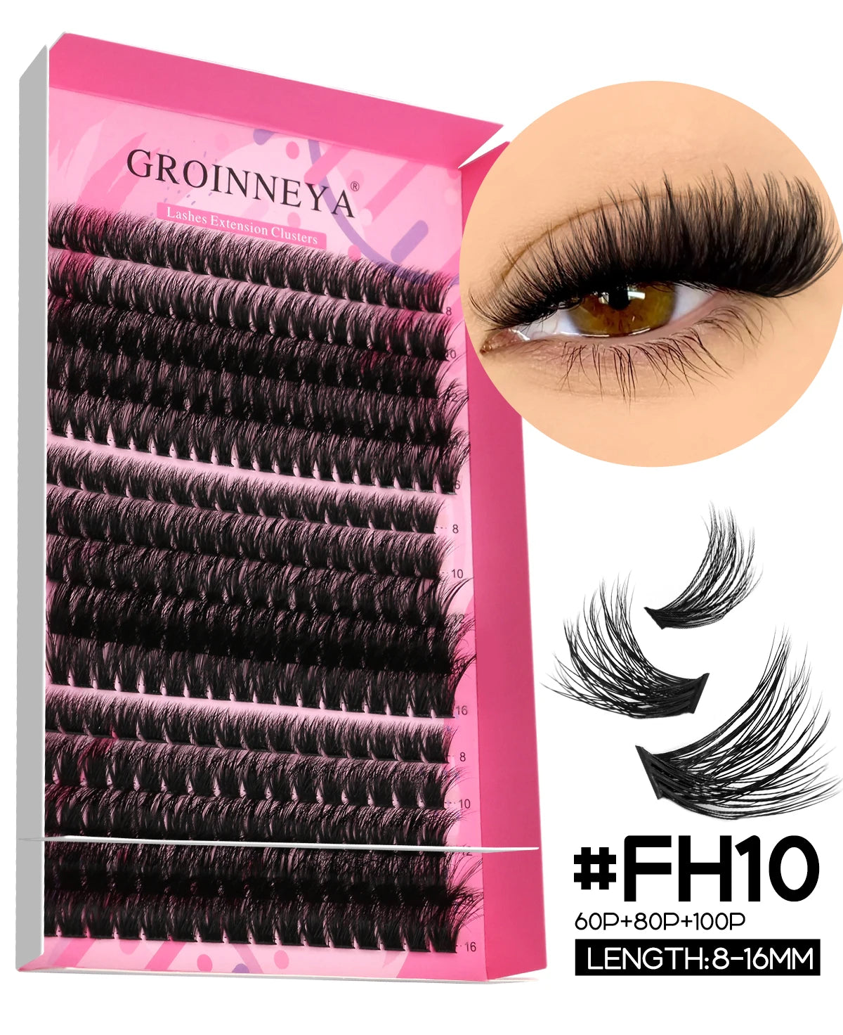 GROINNEYA DIY Lash Extension Kit – Individual Cluster Mix Lashes with Bond & Seal for At-Home Use