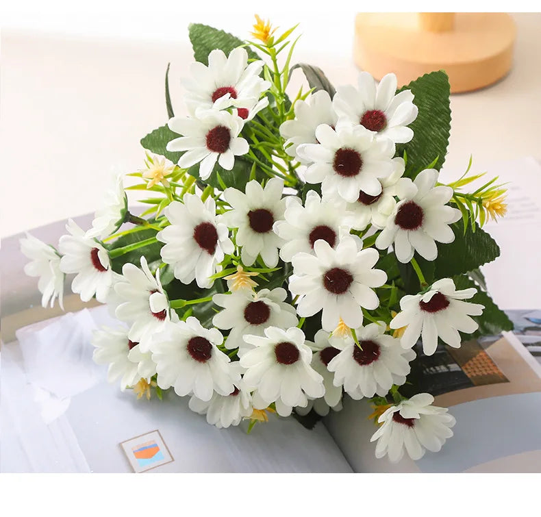 5 Fork 15-Head Artificial Daisy & Chamomile Flower Stems – Wedding & Home Party Decor