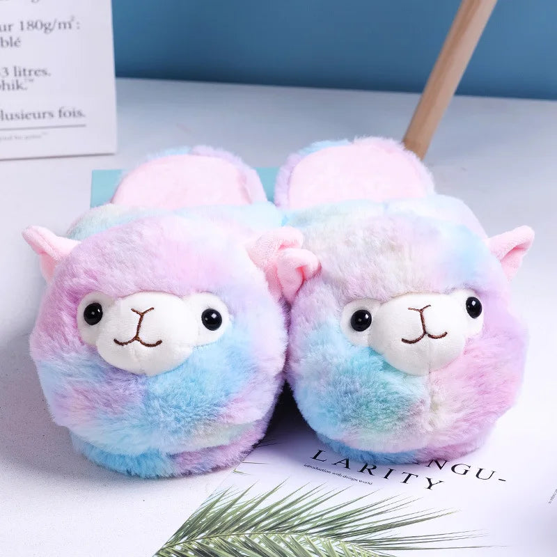 Cute Pink Pig Plush Slippers – Warm Winter Furry Indoor Shoes for Women