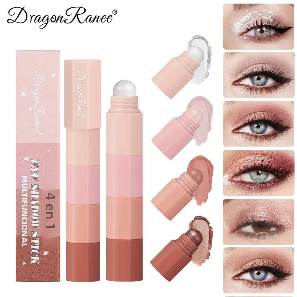 Dragon Ranee Eyeshadow Pencil 4 Colors/Set Waterproof Non-Smudge Highlighter Stick Pearlescent Matte Silkworm Lazy Eye Makeup