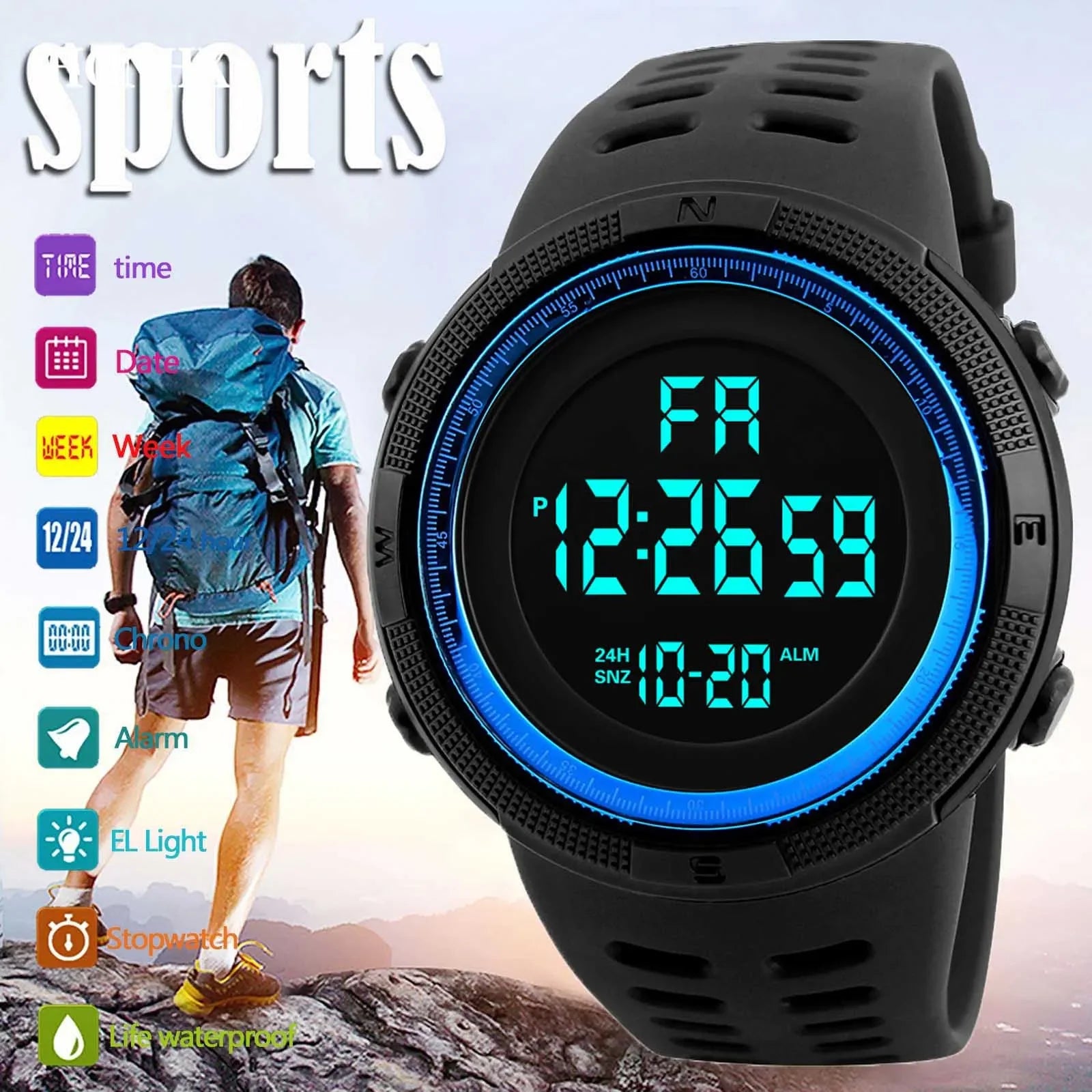 YIKAZE Y01 Military Digital Sports Watch – Waterproof Multifunction Men’s Electronic Wristwatch