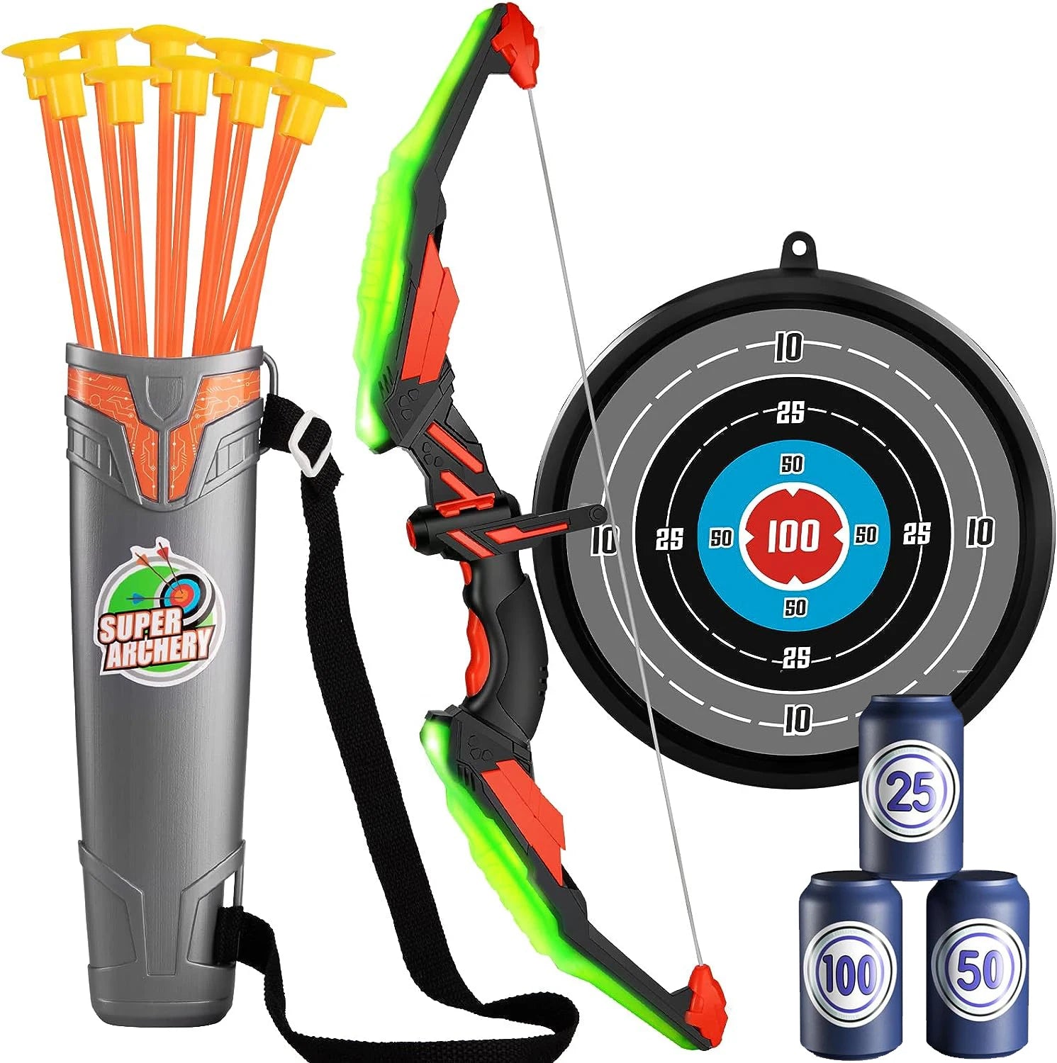 Kids LED Bow and Arrow Set – Light-Up Archery Toy with Target & Suction Arrows
