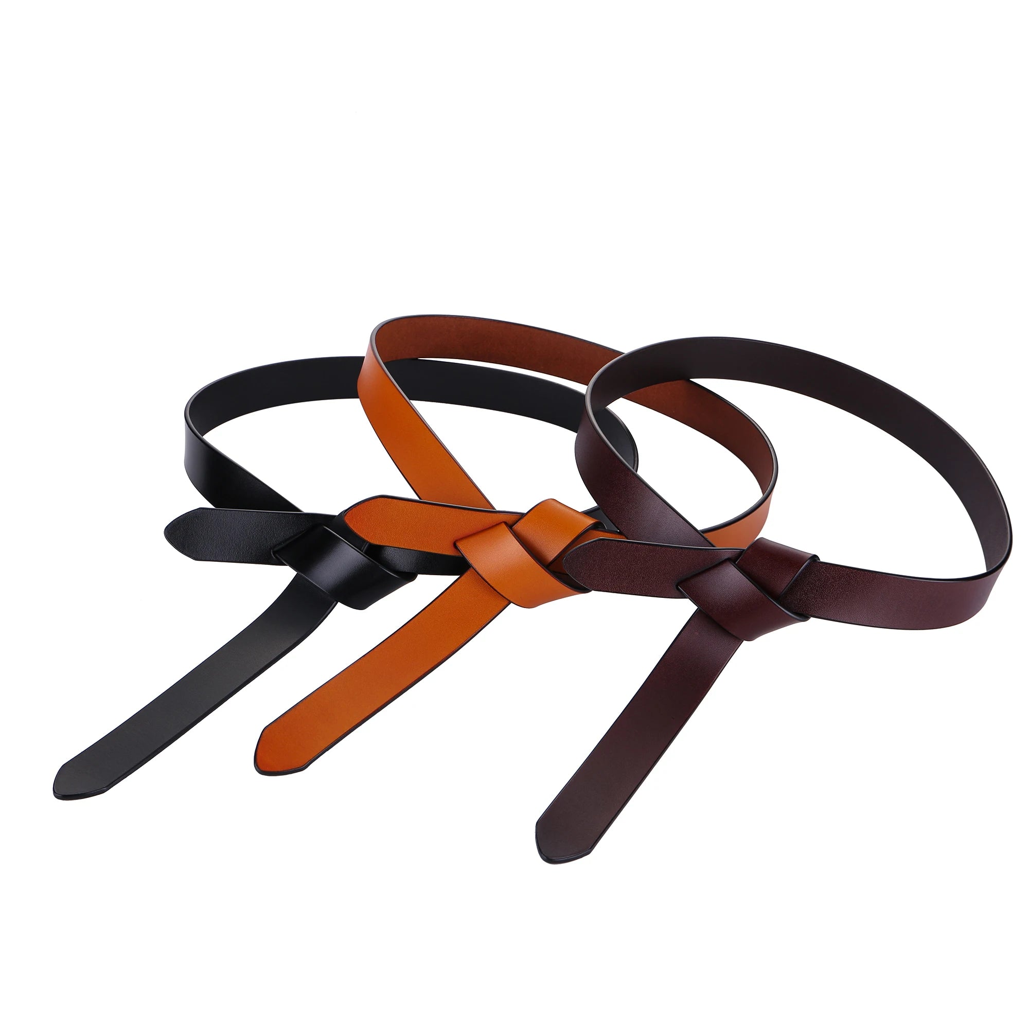 Cowhide Leather Ladies Belt – Soft Genuine Leather Knotted Strap Corset Belt, Gothic Retro Luxury Designer