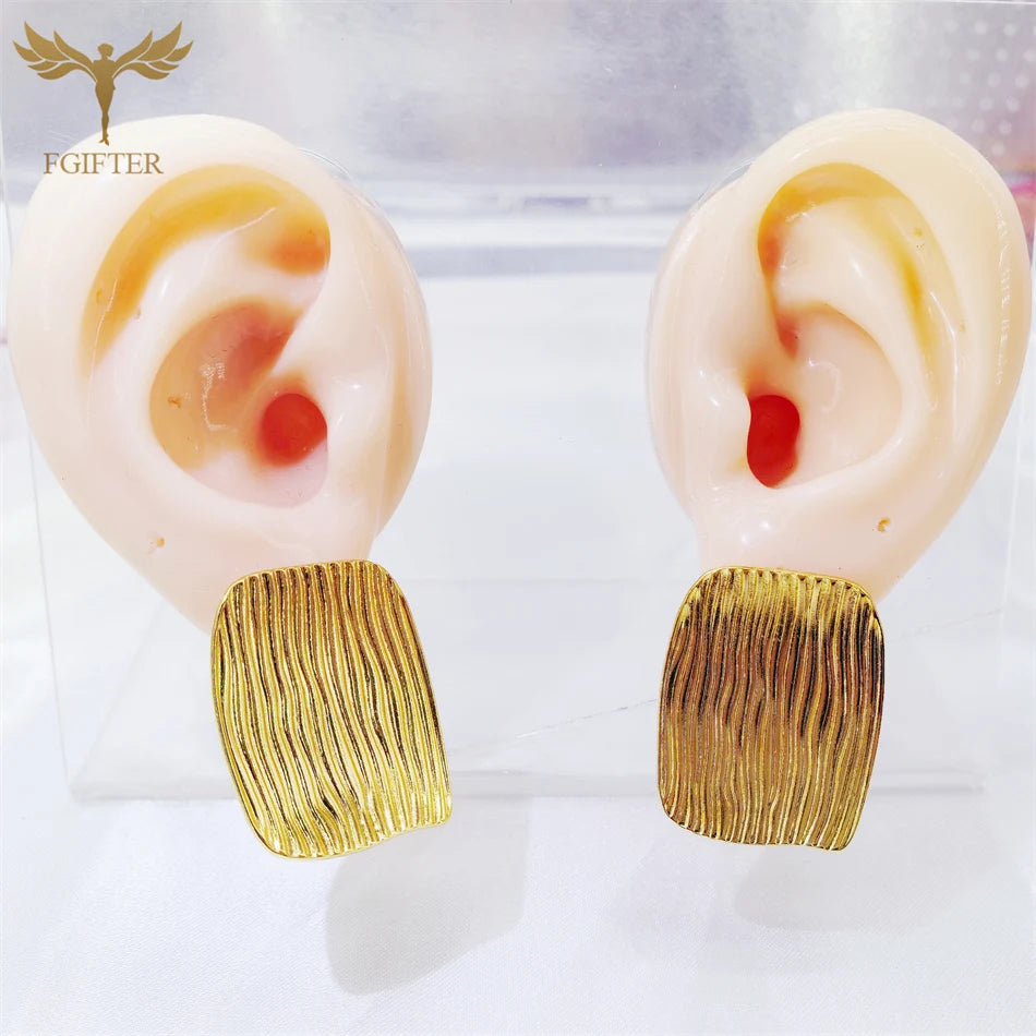 Hyperbole Chunky Earrings Wrinkle Flower Leaf Design Stud Earings Women Golden Stainless Steel Jewelry Accessories Gifts for Her