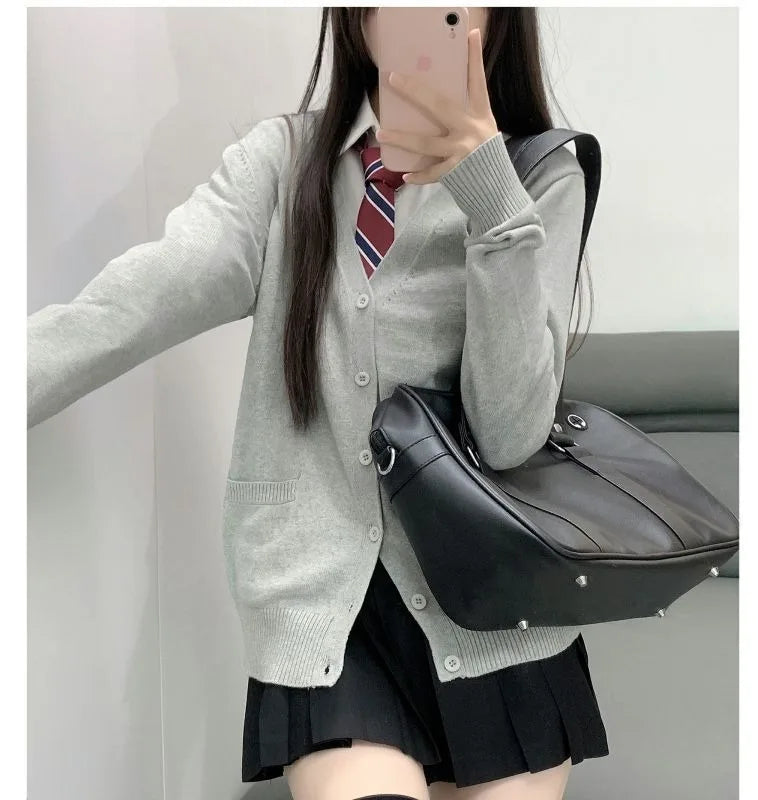 Mikasa Pink Cosplay Cardigan – Japanese V-Neck Knit Sweater for JK Uniform