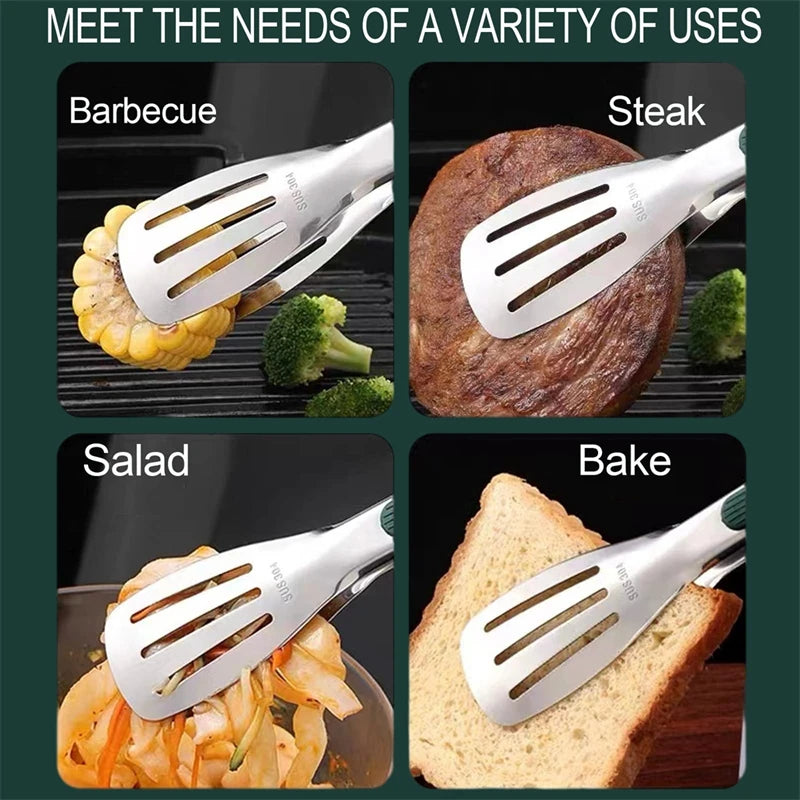 Non-Slip Stainless Steel Food Tongs – Meat, Salad & BBQ Clip