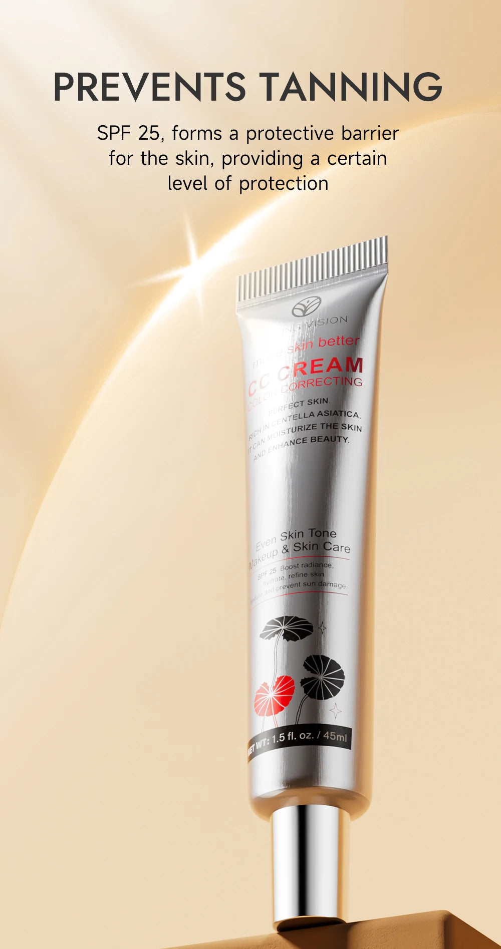 2-Color Brightening CC Cream with Puff – Even Skin Tone & Conceal Pores, Women’s Makeup Cosmetics