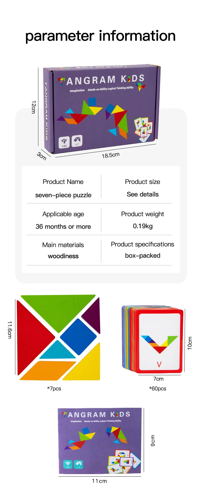 3D Wooden Tangram Puzzle – Montessori Educational Geometric Toy for Kids