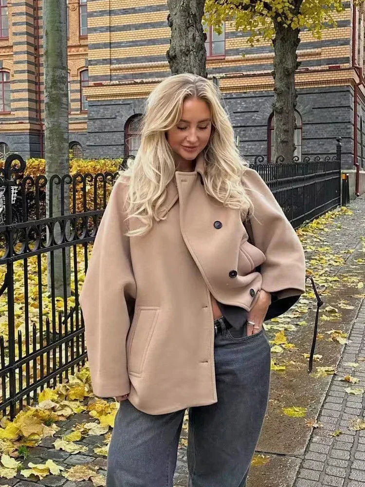 Fashion Lapel Woolen Jacket For Women 2025 Spring Single Breasted Long Sleeve Coats Female Elegant Oversized Chic Street Outwear