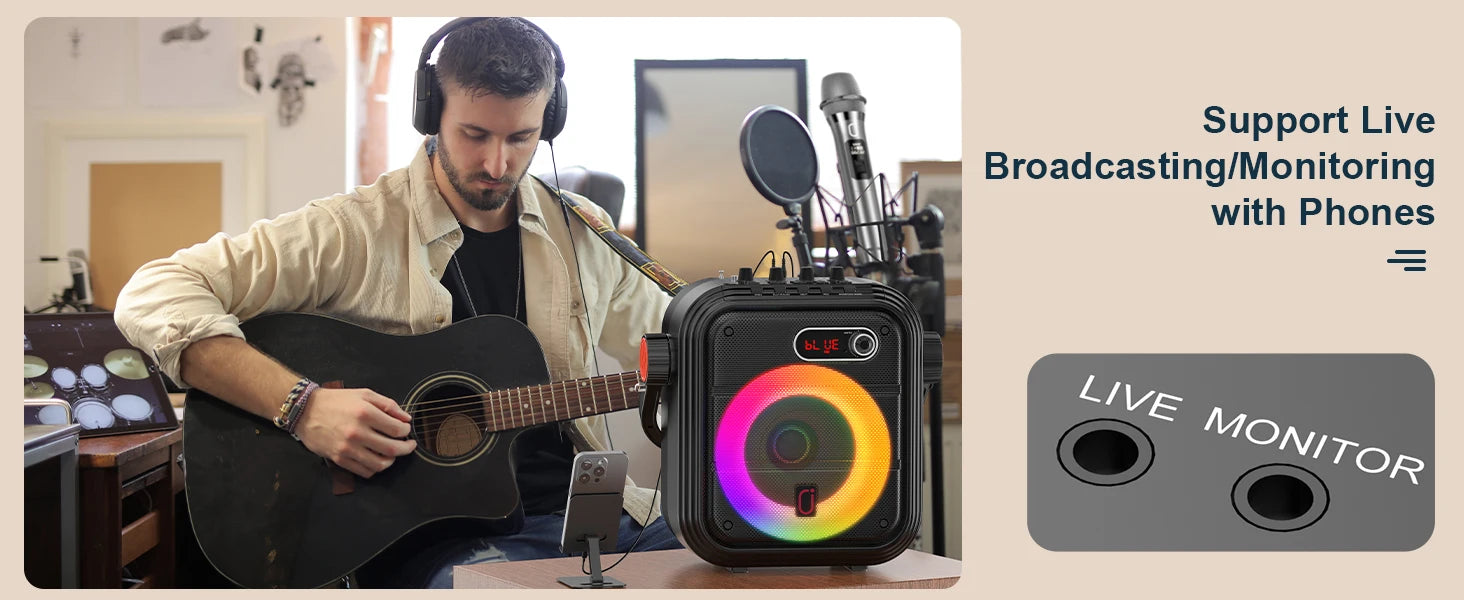 FanFun 66Pro Portable Bluetooth Karaoke Speaker with Mic & DJ Lights