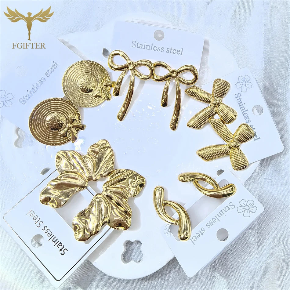 Hyperbole Chunky Earrings Wrinkle Flower Leaf Design Stud Earings Women Golden Stainless Steel Jewelry Accessories Gifts for Her