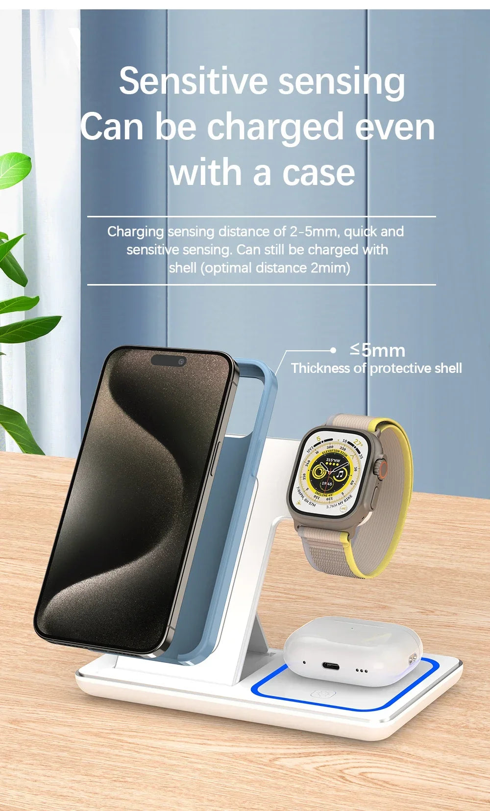 Foldable Wireless Charger Station for iPhone, Apple Watch & AirPods Fast Charging Dock