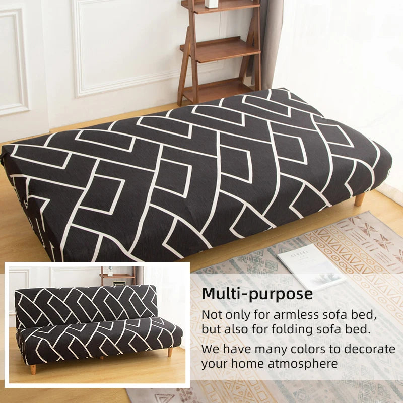 Armless Futon Sofa Cover Spandex Non-Slip Furniture Protector Removable Washable Folding Sofa Bed Cover For Bedroom Living Room