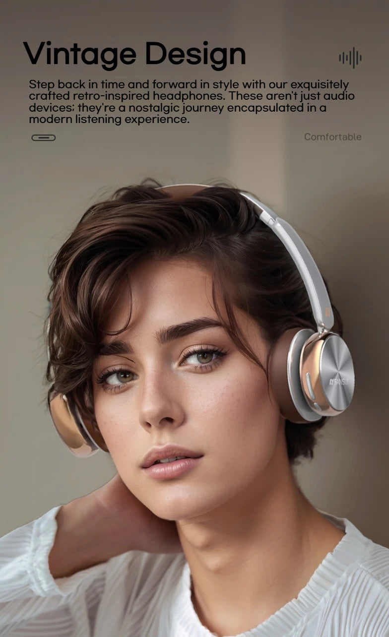 Sansui DT11 ANC Wireless Bluetooth Headphones – Retro Over-Ear Headset with -45dB Active Noise Cancellation & 50H Playtime