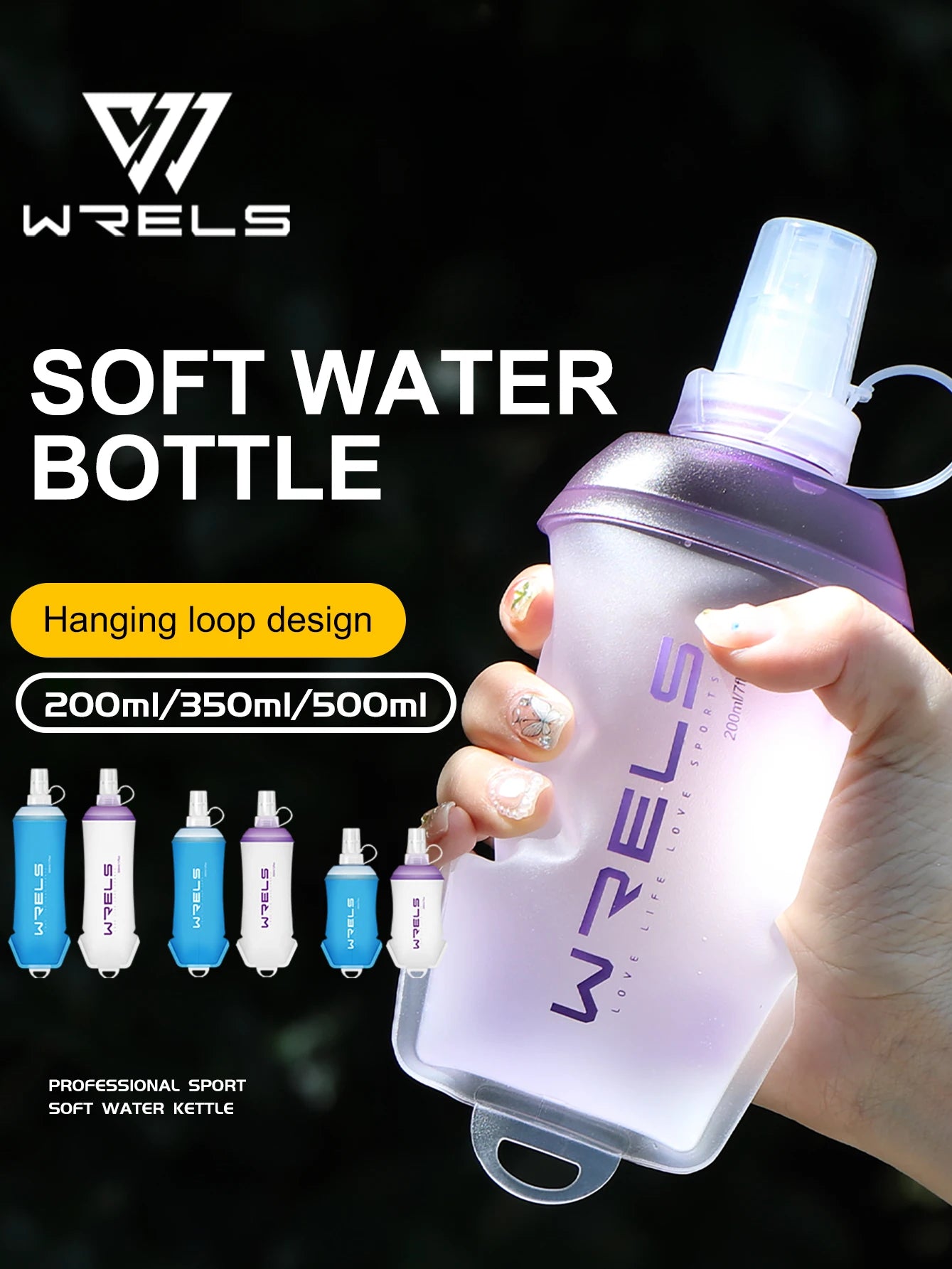 WRELS Foldable Silicone Water Bottle Outdoors Traveling Sport Running Cycling Kettle Healthy Soft Material TPU BPA-Free Kettle