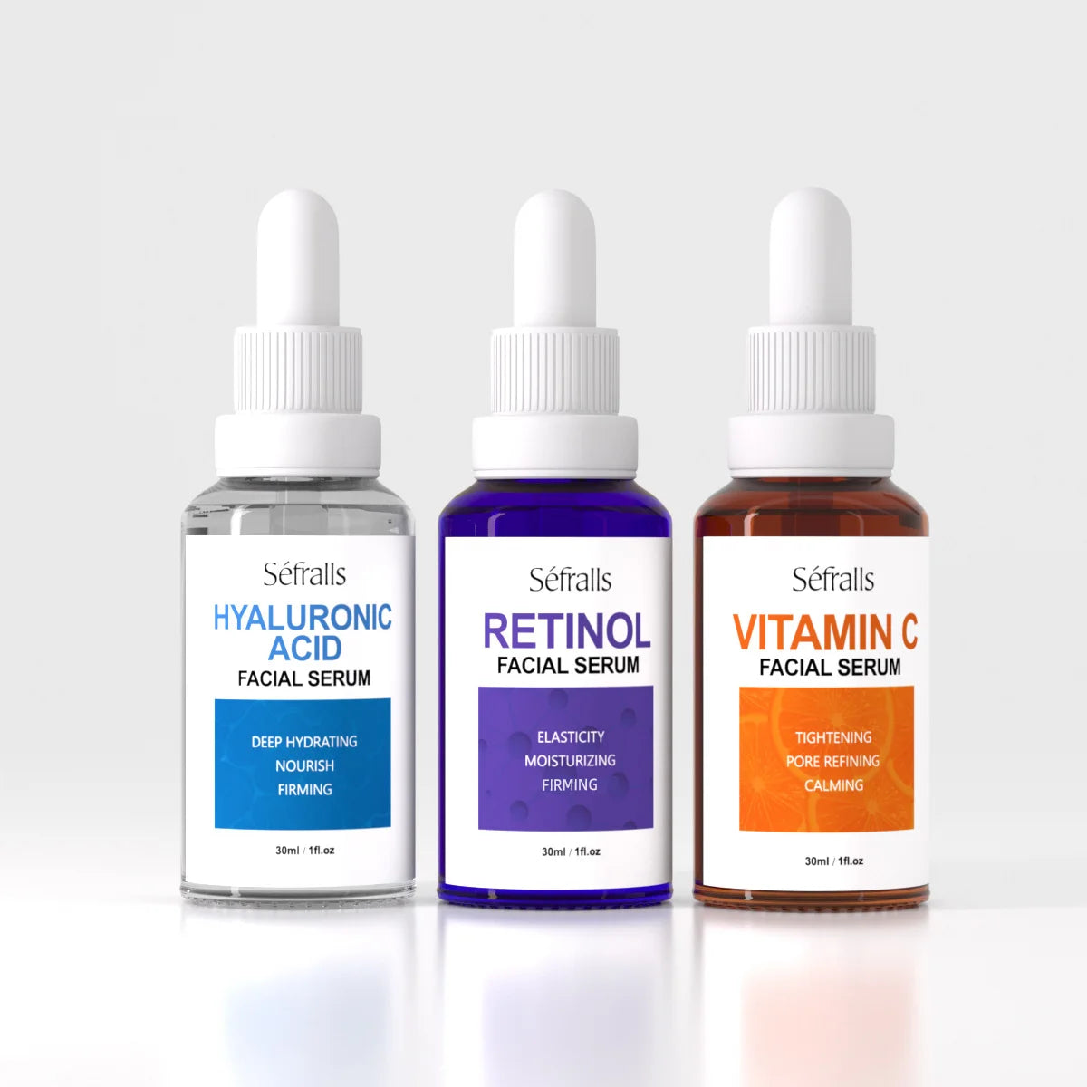 Séfralls Hyaluronic Acid VC Essence Set 30ml×3 – Vitamin C & A Serum for Firming, Hydrating & Radiant Skin