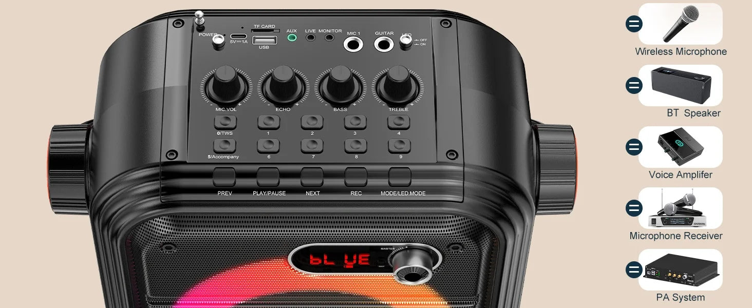 FanFun 66Pro Portable Bluetooth Karaoke Speaker with Mic & DJ Lights