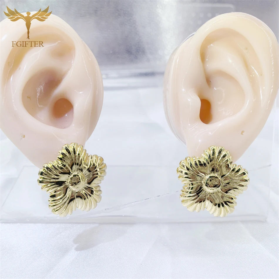 Hyperbole Chunky Earrings Wrinkle Flower Leaf Design Stud Earings Women Golden Stainless Steel Jewelry Accessories Gifts for Her