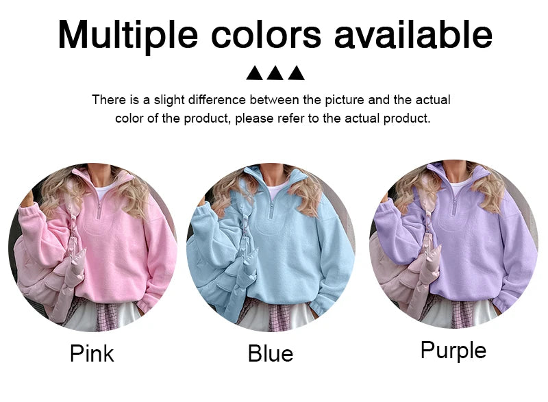 Pink Lamb Fleece Hoodie – Women’s Casual Thick Zipper Pullover Streetwear