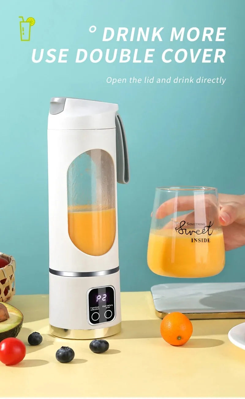 10-Blade Portable Fruit Juicer 450ml USB Rechargeable Blender