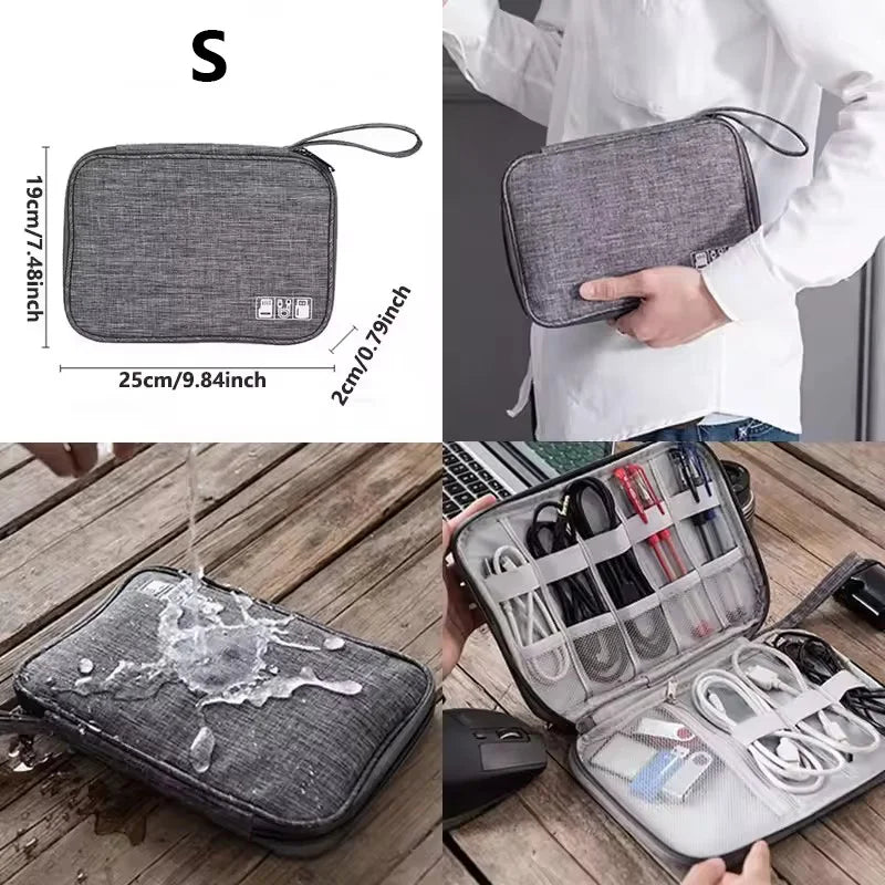 Waterproof Cable Storage Organizer Bag – Portable Travel Electronic Accessories Case for Cables & Chargers