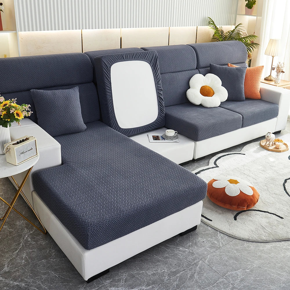 Jacquard Twill Elastic Sofa Slipcover – Stretch Furniture Protector for Home & Office Decor