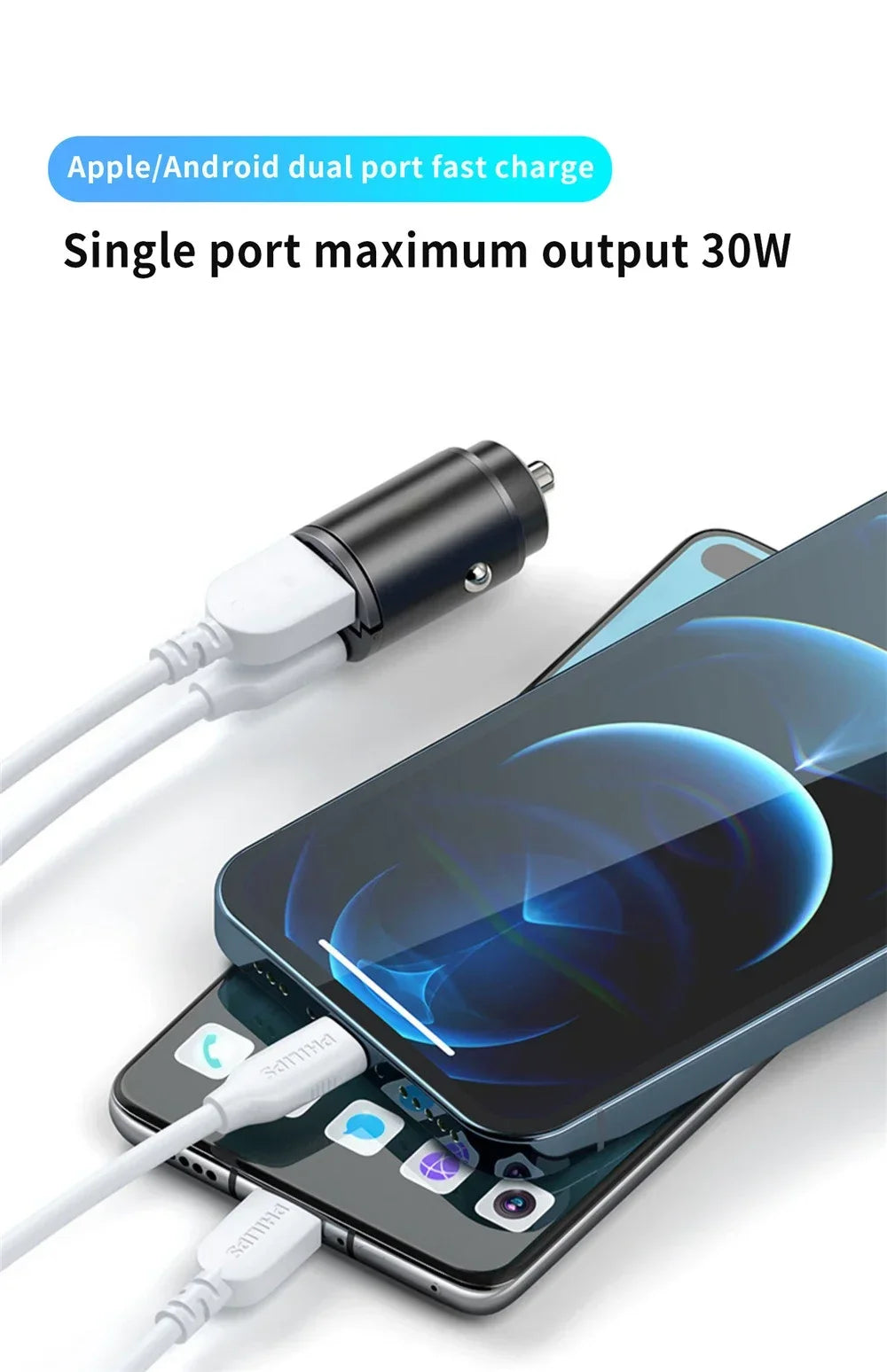 Mini 100W PD QC Fast Charging Car Charger – USB-C Pull Ring Adapter for iPhone, Samsung, Xiaomi & Huawei