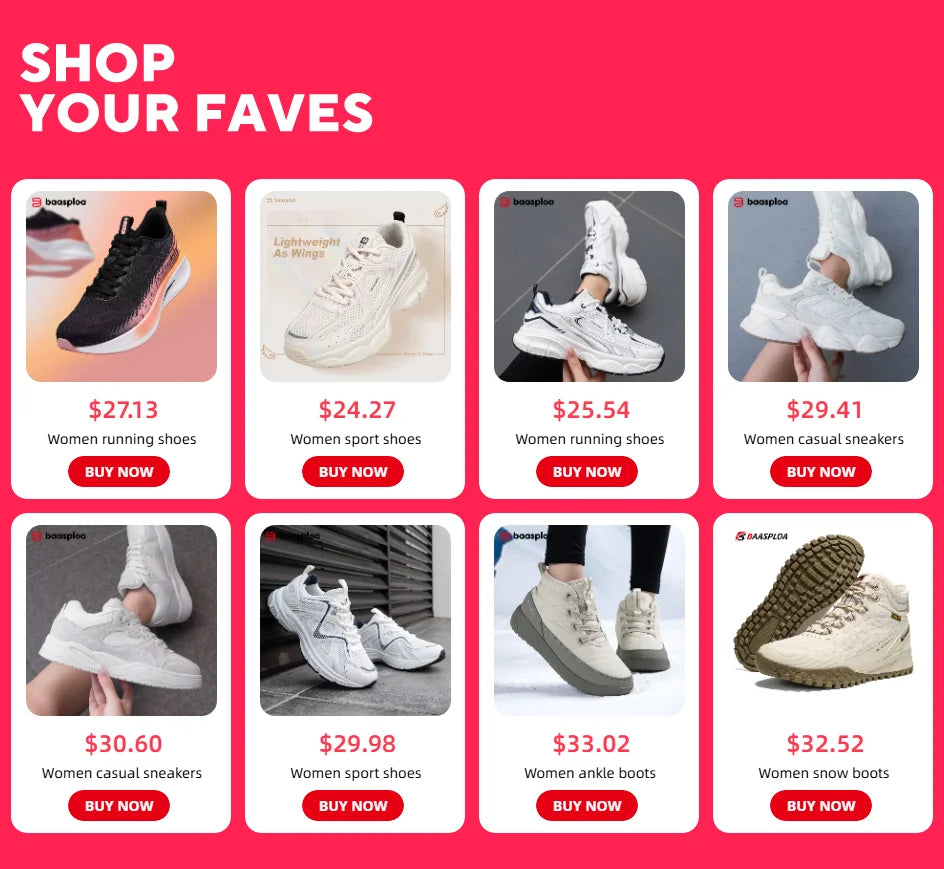 Baasploa Winter Women Sneakers – Plush Warm Waterproof Snow Boots