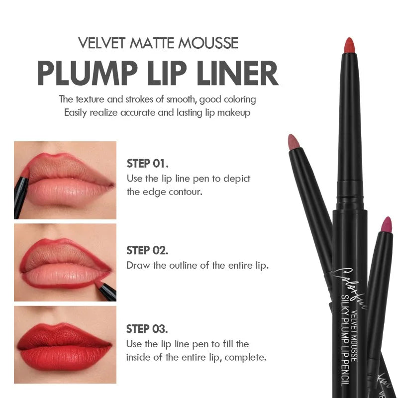 Waterproof Matte Lipliner Pencil – Red Contour Lipstick, Long-Lasting, Non-Stick & Moisturizing (12 Colors)