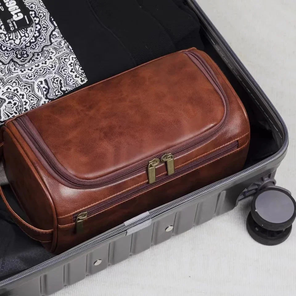 For Traveling Large Cosmetic Bag Leather Toiletry Bag for Men Women Dopp Kit Mens Hanging Toiletry Bag