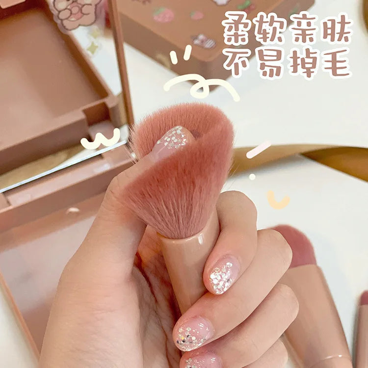 5PCS Pink Mirror Case Makeup Brush Set – Mini Travel Beauty Brushes