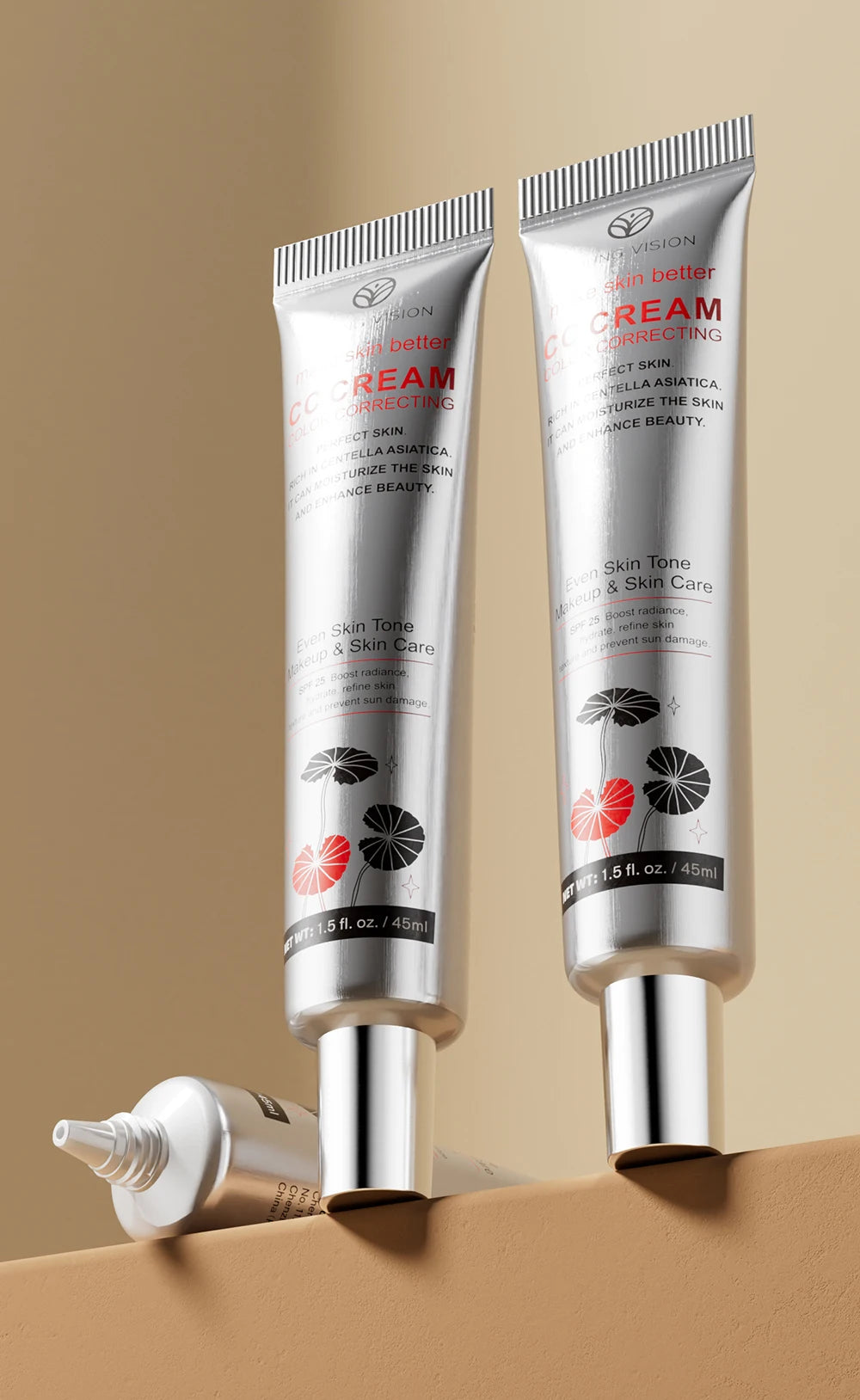 2-Color Brightening CC Cream with Puff – Even Skin Tone & Conceal Pores, Women’s Makeup Cosmetics